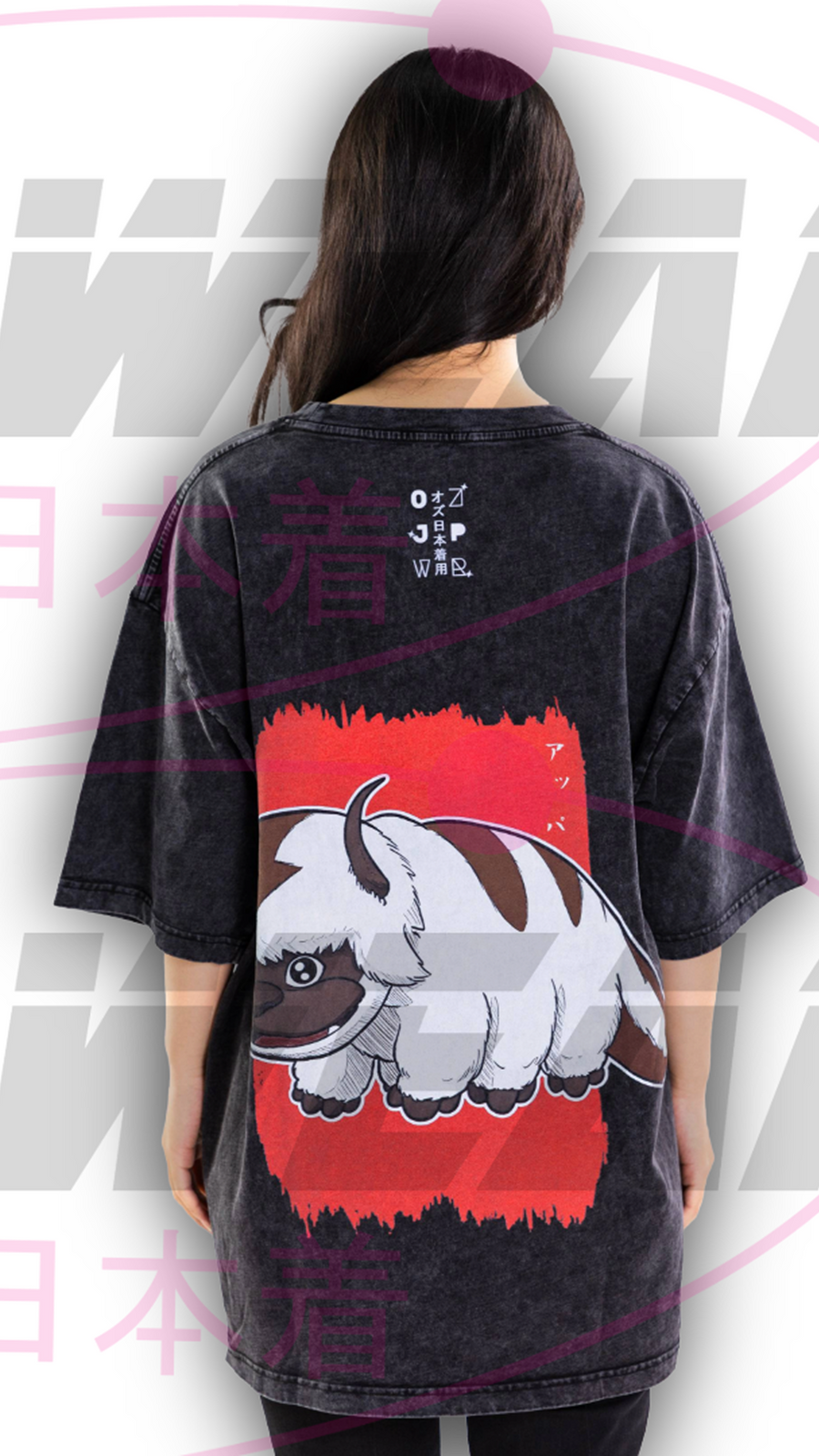 Appa oversized black t-shirt back view with large flying bison graphic OzJapwear