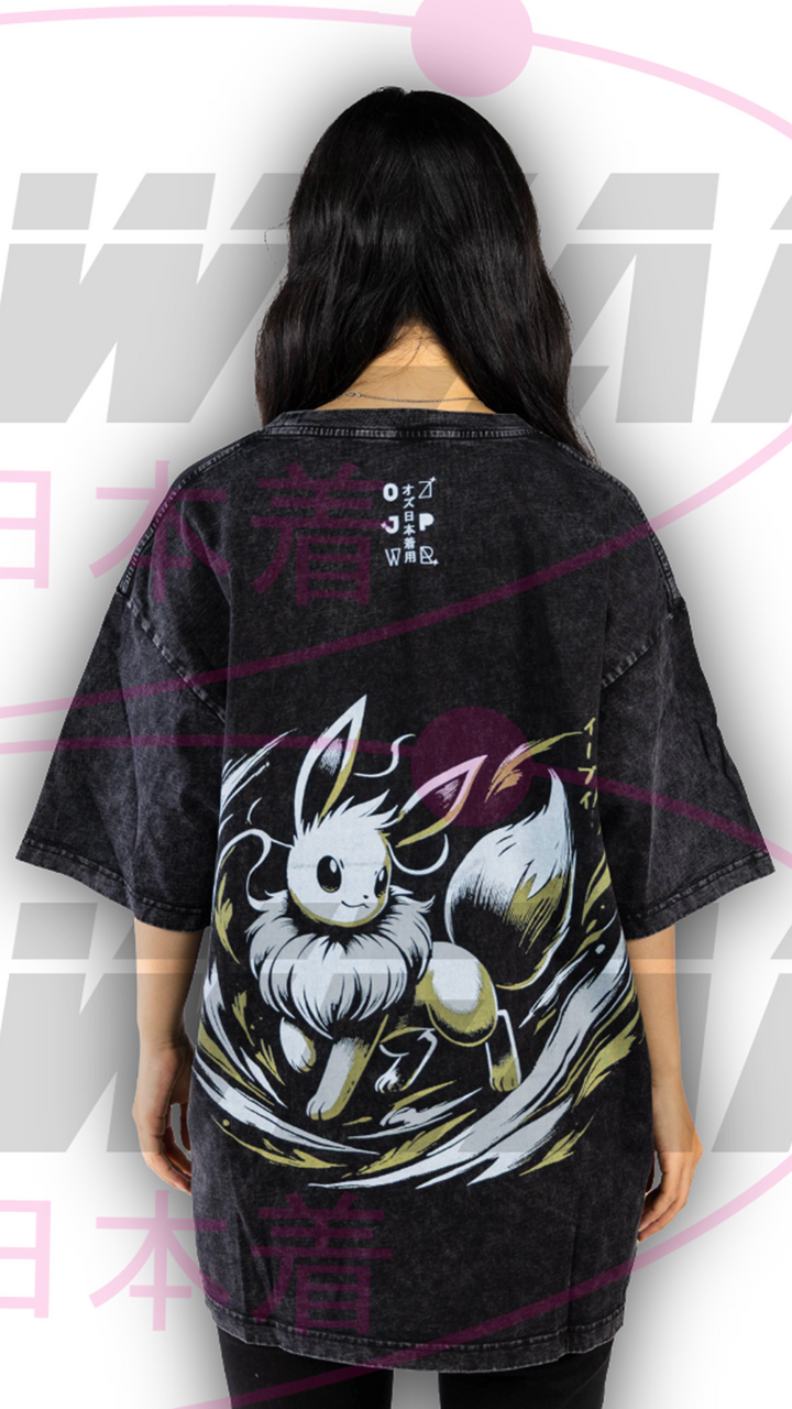 Eevee oversized anime tee back print featuring Eevee artwork by OzJapwear