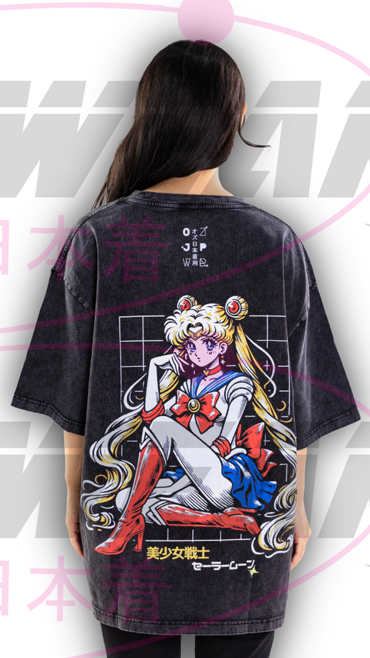 Sailor Moon oversized anime tee back print featuring Sailor Moon artwork by OzJapwear