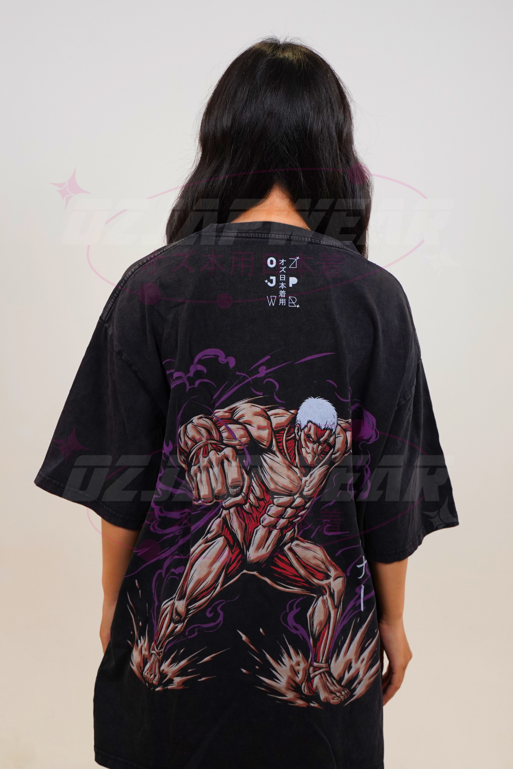 Armored Titan oversized anime t-shirt front and back design Attack on Titan streetwear