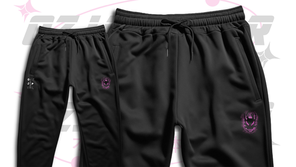 OzJapwear Solo Leveling oversized pants featuring a premium washed black finish, relaxed oversized fit, and Shadow Monarch inspired purple emblem detailing.